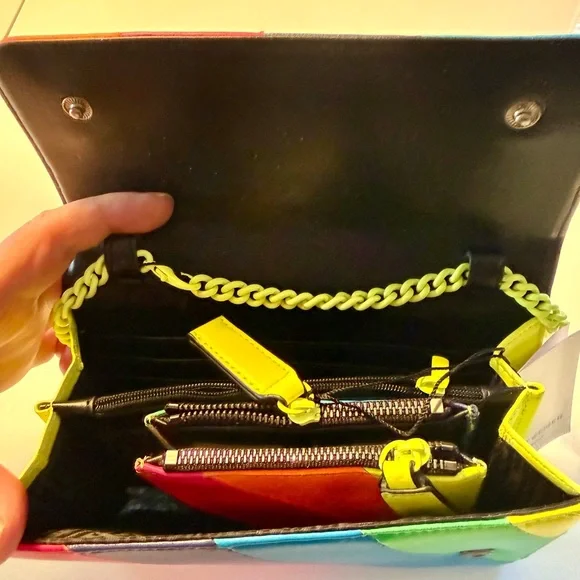 Kurt Geiger Women's Neon striped Hang Bag Yellow Chain - Picture 5 of 5